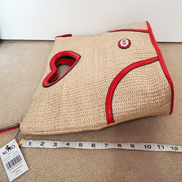 XOXO woven clutch bag natural bright red heart handle handbag imitation straw - Picture 7 of 15